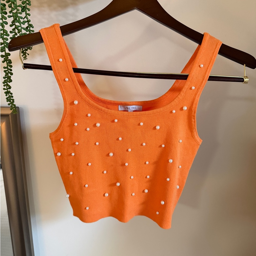 Love Tree Orange Pearl-Embellished Tank Top